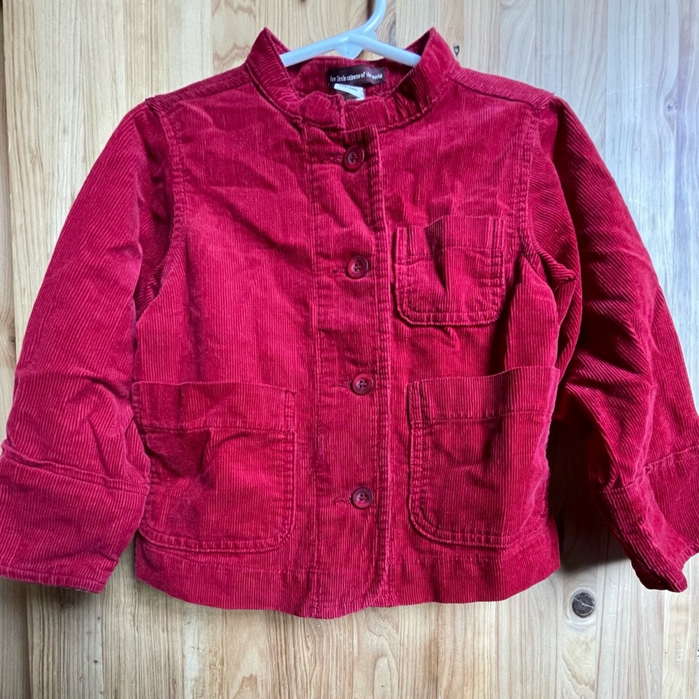 TEA COLLECTION Y2K Journey Jacket Ruby Red Fine Cotton Corduroy Vintage Size 5
